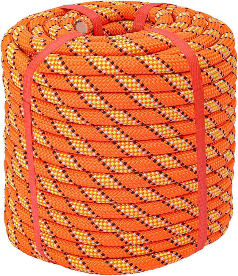 IHDYPPEW 1/2 Inch 100 FT Tree Felling Rope, Professional Static Rope, Orange Versatile Arborist Logging Ropes for Tree Pulling, Bull Pulling, Sturdy Ropes for Adults, and More - Image 1